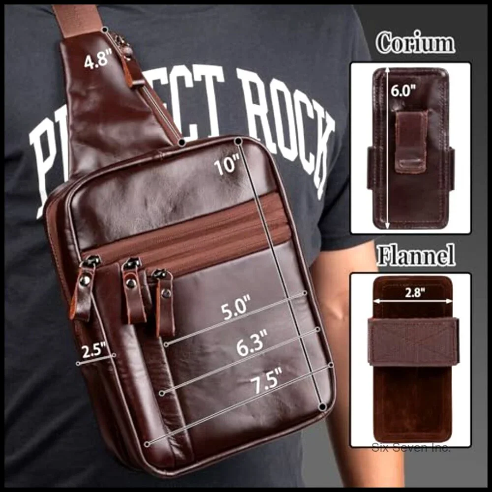 Leather Tactical Sling Bag Crossbody Messenger Adjustable Strap Vintage Minimal